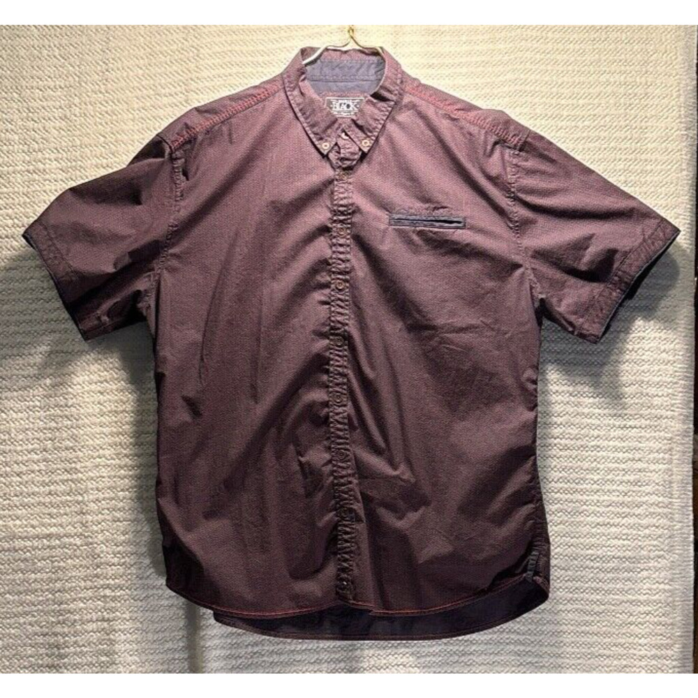 Buckle Black Short Sleeve Button Down Men's‎ Shirt, Maroon Blue XXL